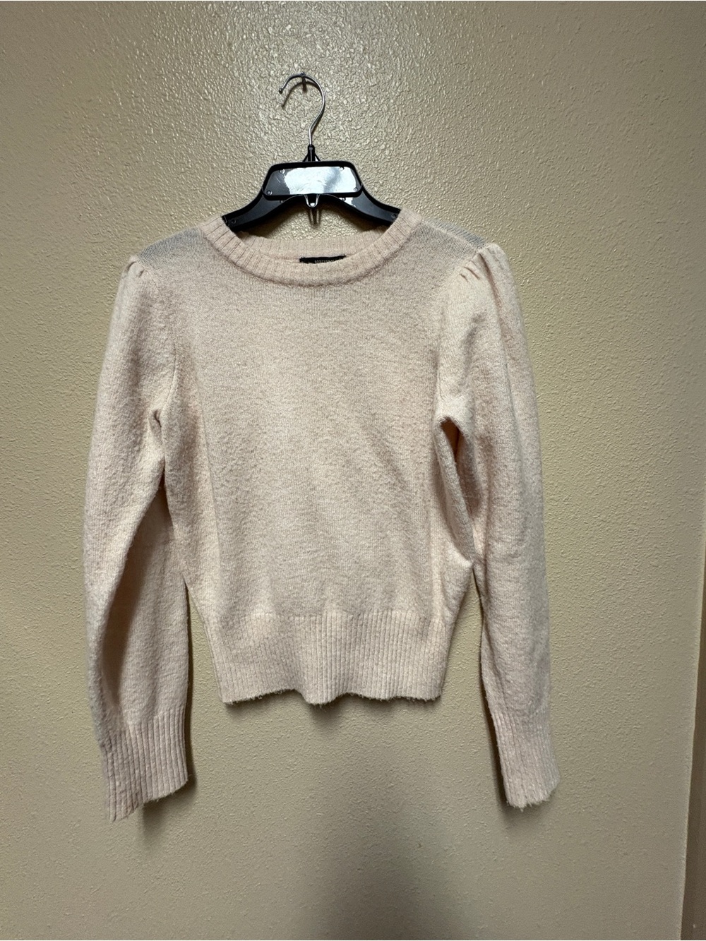 Forever 21 Cream Crewneck Sweater with Subtle Puff Shoulders